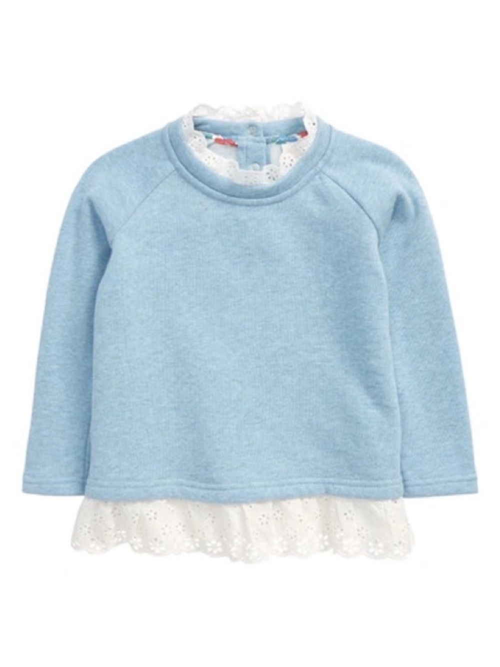 Mini Boden Girls Blue Sweatshirt with Eyelet Trim. Size 4-5